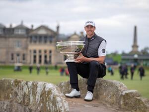 Perez celebrates his victory at St Andrews