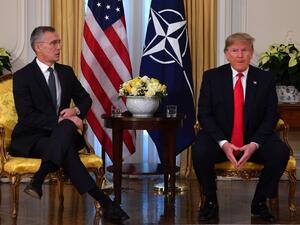 US President Donald Trump (R) with meets Nato Secretary General Jens Stoltenberg at Winfield House, London on December 3, 2019.  (AFP/ File Photo)