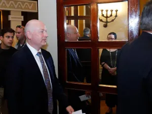 Jason Greenblatt (centre), US President Donald Trump's Middle East envoy, has hinted Washington will soon reveal its plan for the peace process. (AFP)