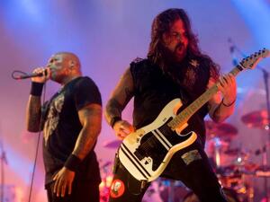 Derrick Green (L) and Andreas Kisser (R) from Brazilian band Sepultura perform in concert in the Rock In Rio Festival in the Olympic Park, Rio de Janeiro, Brazil. (AFP/ File)