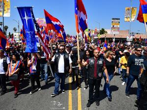 Thousands of people of Armenian descent and their supporters march through Little Armenia neighborhood of Hollywood on April 24, 2019.  (AFP/ File Photo)