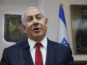 Israeli Prime Minister Benjamin Netanyahu speaks during the weekly cabinet meeting at the Prime Minister's office in Jerusalem, on May 19, 2019. (Ariel Schalit / POOL / AP / AFP)