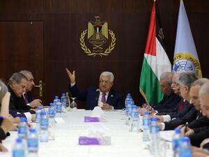 Palestinian President Mahmud Abbas (C) gestures during his meeting with the newly announced government in the Israeli-occupied West Bank town of Ramallah, on April 13, 2019. (Fadi AROURI / POOL / AFP) Palestinian President Mahmud Abbas (C) gestures during his meeting with the newly announced government in the Israeli-occupied West Bank town of Ramallah, on April 13, 2019. (Fadi AROURI / POOL / AFP)
