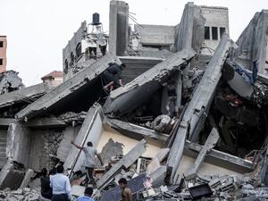 A picture taken on May 5, 2019, shows the remains of a building in Gaza City after it was hit during Israeli air strikes. (AFP/ File)