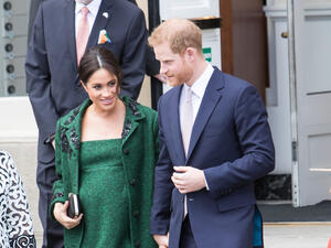Meghan Markle and Prince Harry receive flowers after leaving Canada House on the March 11, 2019. (Shutterstock/ File)
