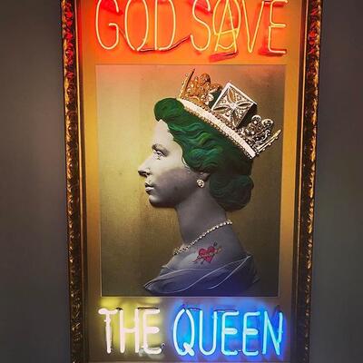 Artist Mark Sloper created the portrait of the 94-year-old with blue hair, a nose ring and a love heart tattoo. (Instagram)