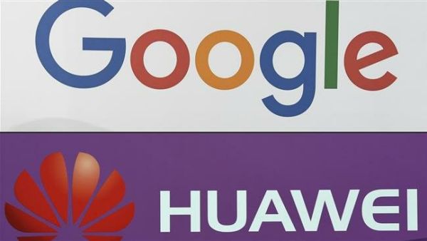 This combination of file pictures created on May 19, 2019 shows the logo of the US multinational technology company Google and the logo of Chinese electronics firm Huawei. (AFP photo)
