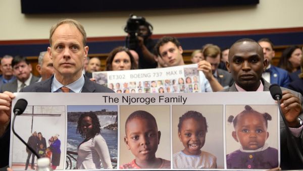  Michael Stumo, father of Flight ET302 victim Samya Stumo, and Paul Njoroge, representing the families of Ethiopian Airlines Flight 302, testify before a hearing in Washington, DC, US on July 17, 2019.