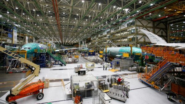  Several Boeing 777X aircraft are seen in various stages of production during a media tour of the Boeing 777X at the Boeing production facility in Everett, Washington, US, on February 27, 2019.
