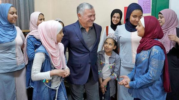 King Abdullah visits Mabarrat Um Al Hussein and Hamza Bin Abdelmuttalab Islamic Cultural Association for the Care of Orphaned Girls on Sunday (Photo courtesy of Royal Court)