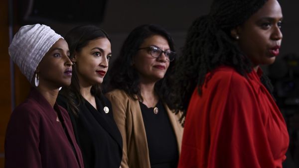 In this file photo taken on July 15, 2019 US Representatives Ayanna Pressley (D-MA) speaks as, Ilhan Abdullahi Omar (D-MN)(L), Rashida Tlaib (D-MI) (2R), and Alexandria Ocasio-Cortez (D-NY) hold a press conference, to address remarks made by US President Donald Trump earlier in the day, at the US Capitol in Washington, DC (AFP)
