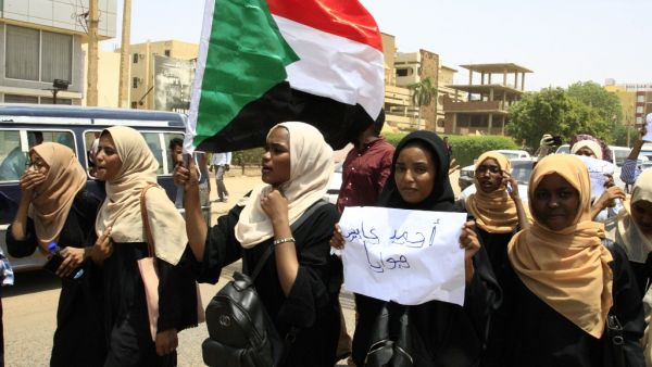 Sudanese students protest in the capital Khartoum on July 30, 2019, a day after teenagers were shot at a rally against shortages of bread and fuel in the town of al-Obeid. (AFP/ File Photo)