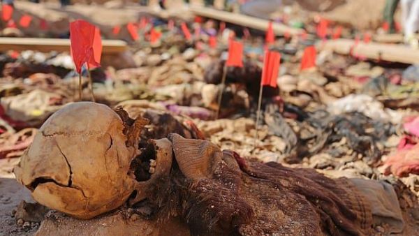 The bodies were exhumed by the Baghdad-based Medico-Legal Directorate, in Tal al-Sheikhiya in the southern province of Mutahanna, about 200 miles south of the capital (AFP)