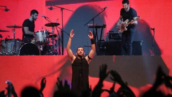This photo shows Lebanese band Mashrou' Leila performing on stage. (AFP Photo)