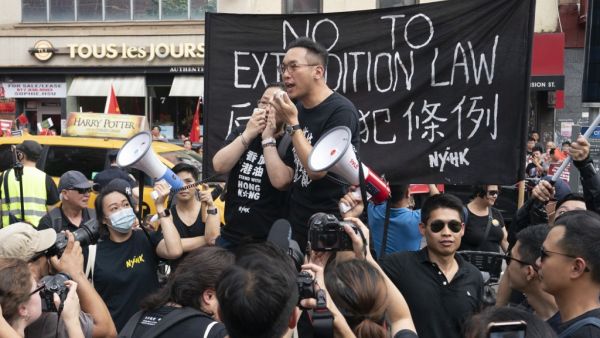 Hong Kong Civic Party leader Alvin Yeung delivers a speech in Confucius Plaza on August 17, 2019 in New York in support of protesters in Hong Kong. (AFP/ File Photo)