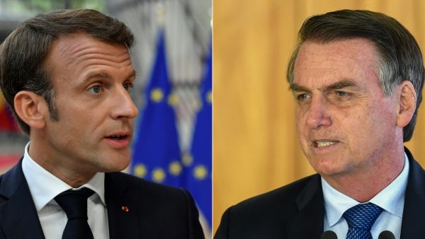 France's President Emmanuel Macron (L) speaking to the press in Brussels on June 30, 2019, and Brazilian President Jair Bolsonaro (R) speaking to the press in Brasilia on January 16, 2019. (AFP/ File Photo)