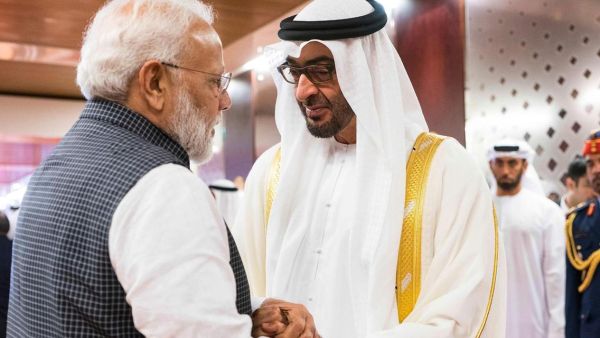 Mohamed bin Zayed and Narendra Modi, share a handshake. (AFP/ File Photo)