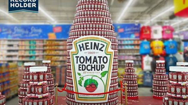 Carrefour, which collaborated with Heinz to create the ketchup tower, was awarded the Guinness World Record for the tallest packaged food display. (Facebook)