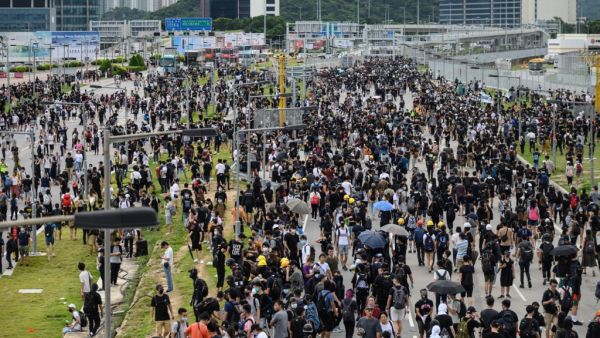 Protesters occupy a road leading to Hong Kong International Airport on September 1, 2019.  (AFP/ File Photo)