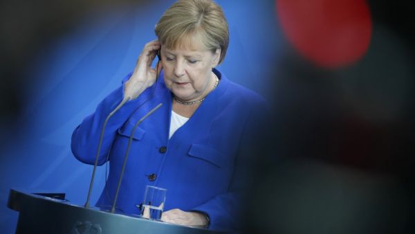 German Chancellor Angela Merkel gives a joint press conference with the Serbian Prime Minister (not in picture) at the Chancellery in Berlin on September 18, 2019. (AXEL SCHMIDT / AFP)