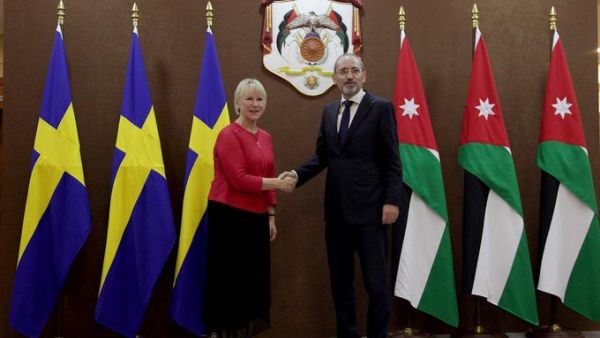 Foreign Minister Ayman Safadi and his Swedish counterpart Margot Wallstrom  (Twitter)