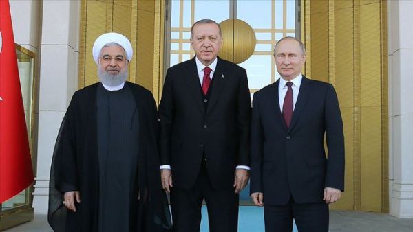 Turkish President Recep Tayyip Erdogan, Vladimir Putin and Hassan Rouhani (Twitter)