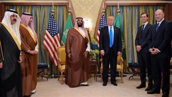  US President Donald Trump (C-R) and Saudi Deputy Crown Prince Mohammad bin Salman Al Saud take part in a bilateral meeting at a hotel in Riyadh. (AFP)
