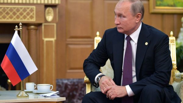 Russian President Vladimir Putin attends a meeting with his Turkmen counterpart in Ashgabat on October 11, 2019. (Alexey DRUZHININ / SPUTNIK / AFP)