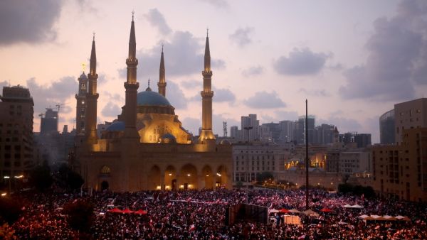 Lebanese demonstrators take part in a rally outside the Mohammad al-Amin mosque in the capital Beirut's downtown district on October 20, 2019. (AFP/ File Photo)