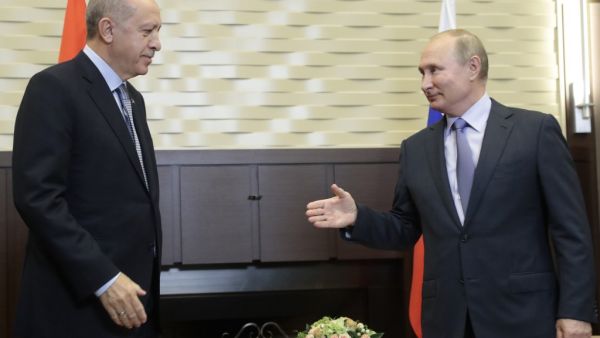 Russian President Vladimir Putin meets with his Turkish counterpart Recep Tayyip Erdogan in Sochi on October 22, 2019.  Sergei CHIRIKOV / POOL / AFP