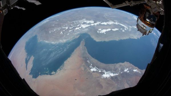 A long way down. Hazza Al-Mansoori captures an image of the UAE, the Arabian Peninsula and the Gulf. (Hazza Al-Mansoori Twitter)