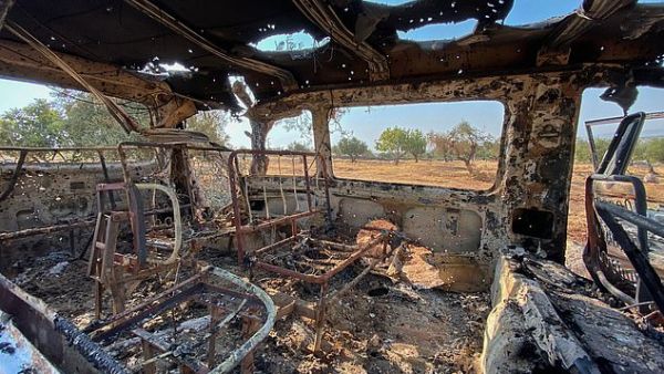 A picture taken on October 27, 2019 shows a burnt vehicle at the site where a helicopter gunfire reportedly killed nine people near the northwestern Syrian village of Barisha in the province of Idlib near the border with Turkey. (AFP/ File Photo) A picture taken on October 27, 2019 shows a burnt vehicle at the site where a helicopter gunfire reportedly killed nine people near the northwestern Syrian village of Barisha in the province of Idlib near the border with Turkey. (AFP/ File Photo)