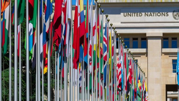 National flags at the entrance in UN office at Geneva, Switzerland (Shutterstock)	