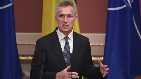 NATO Secretary General Jens Stoltenberg speaks during a joint press conference with Ukrainian president following a meeting in Kiev on October 31, 2019. Sergei SUPINSKY / AFP