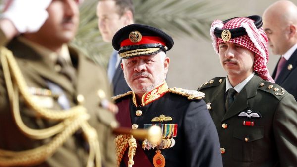 Jordan's King Abdullah II and Crown Prince Hussein (R) arrive for the opening session of the fourth ordinary parliamentary session in the capital Amman on November 10, 2019. (Khalil MAZRAAWI / AFP)
