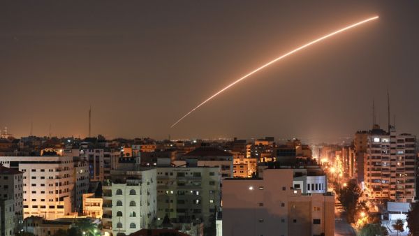Israeli missile launched from the Iron Dome defence missile system, designed to intercept and destroy incoming short-range rockets and artillery shells, is seen above Gaza city on November 12, 2019. BASHAR TALEB / AFP