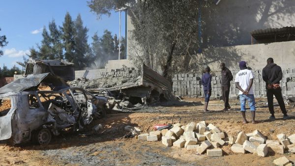 This picture taken on November 18, 2019 shows the aftermath of a reported air strike on a factory south of the Libyan capital Tripoli where several people were killed according to a spokesman of the UN-recognised Government of National Accord (GNA). (Mahmud TURKIA / AFP)