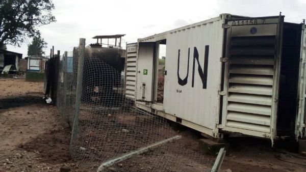 Burnt containers are seen at the United Nations (UN) civil base in Beni in the eastern part of the Democratic Republic of Congo on November 26, 2019. On November 25, 2019 angry demonstrators ransacked and looted the UN civil base in Beni. (AFP/ File Photo)
