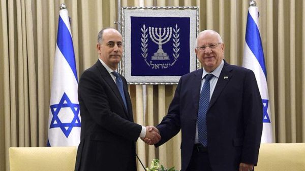 President Rivlin with the incoming ambassador of Jordan, Ghassan Majali (Twitter)