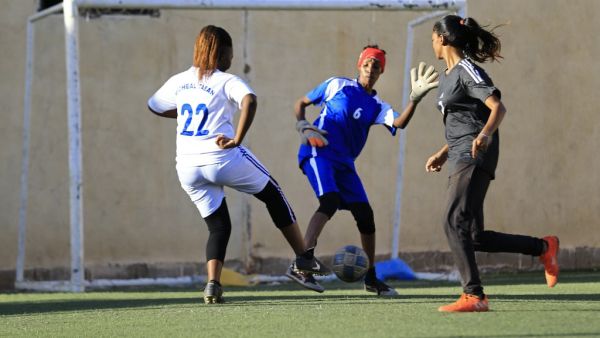 Sudanese women football players take part in a training session at a stadium in the Sudanese capital Khartoum on November 20, 2019. (AFP/ File Photo)