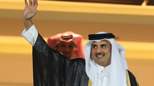 Qatar's Emir Sheikh Tamim bin Hamad al-Thani attends the 24th Arabian Gulf Cup Final football match between Bahrain and Saudi Arabia at the Khalifa International Stadium in the Qatari capital Doha on December 8, 2019. KARIM JAAFAR / AFP