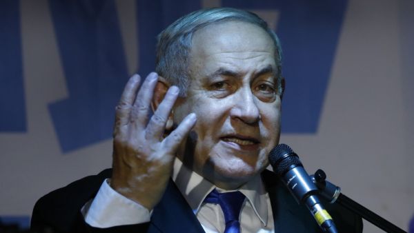 Israeli Prime Minister Benjamin Netanyahu addresses Likud party supporters during an electoral meeting in the Israeli city of Petah Tikva near Tel Aviv on December 18, 2019. Jack GUEZ / AFP