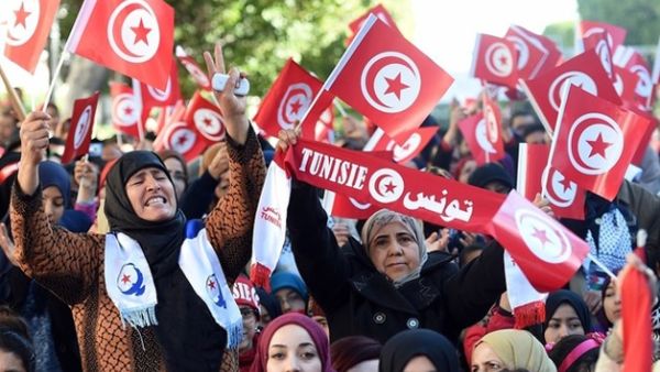Tunisian women at a rally in Tunis marking the 5th anniversary of the 2011 revolution (AFP)