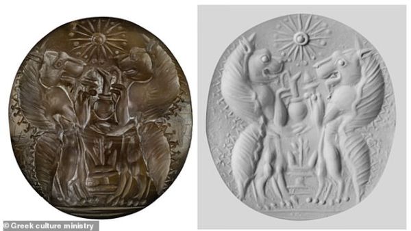 The same 16-pointed star also appears on a bronze and gold artefact in the grave. (Greek Culture Ministry)