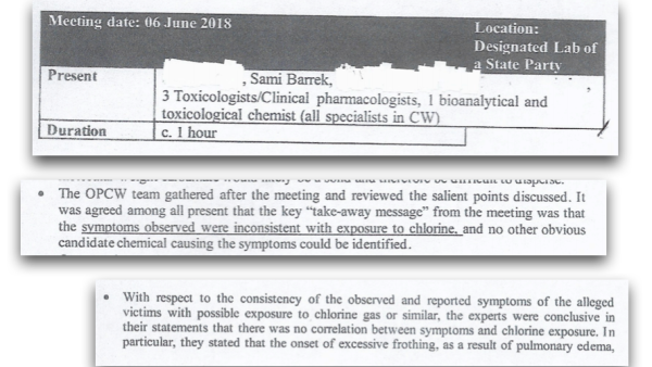 Minutes from an OPCW meeting with toxicologists specialized in chemical weapons: “the experts were conclusive in their statements that there was no correlation between symptoms and chlorine exposure” (Twitter)