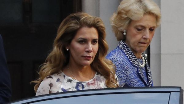 Princess Haya leaves the Royal Courts of Justice, accompanied by lawyer Fiona Shackleton, in London. (AFP)