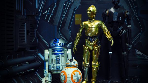 The famous robot characters R2D2, BB8, C3PO, and K-2SO from Star Wars film series/ (Shutterstock/ File Photo)