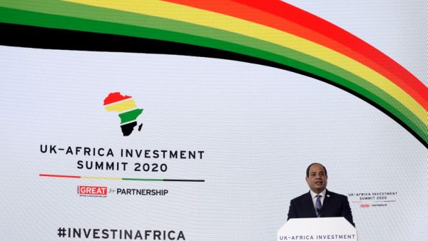 Egypt's President Abdel Fattah al-Sisi speaks during the UK-Africa Investment Summit in London on January 20, 2020. Matt Dunham / POOL / AFP