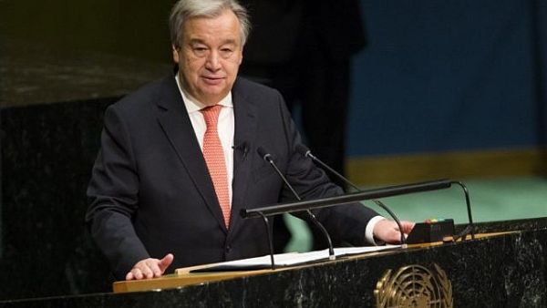 Incoming UN Secretary-General Antonio Guterres addresses UN delegates at the General Assembly December 12, 2016, at the United Nations in New York. (AFP Photo/Eduardo Munoz Alvarez)