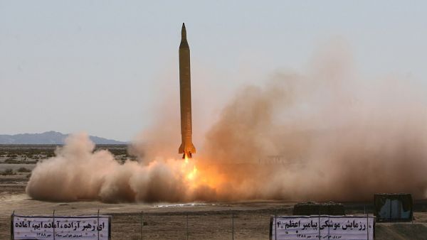 An Iranian long-range Shahab-3 missile is fired in desert terrain at an unspecified location in Iran on September 28, 2009. New documents show the regime was trying to develop nuclear warheads. (AFP/ File Photo)